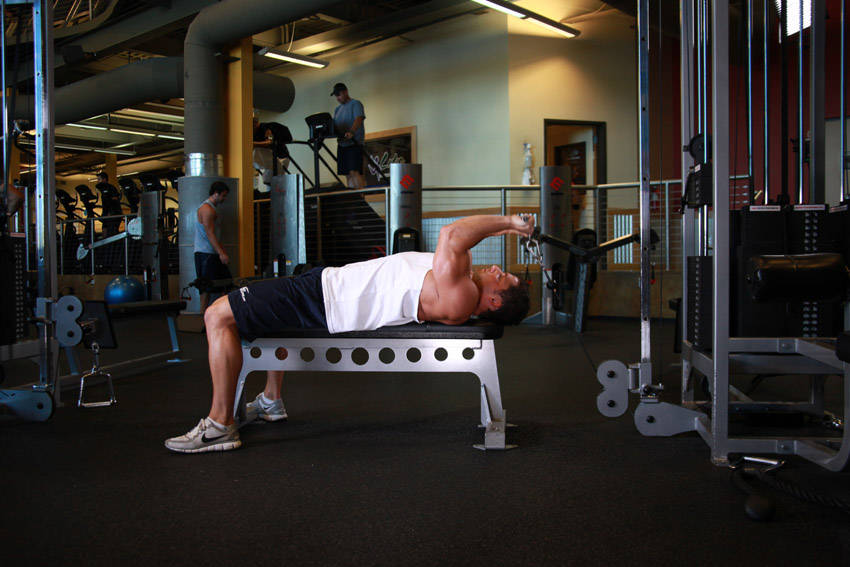 Cable Lying Triceps Extension — starting position, working the triceps