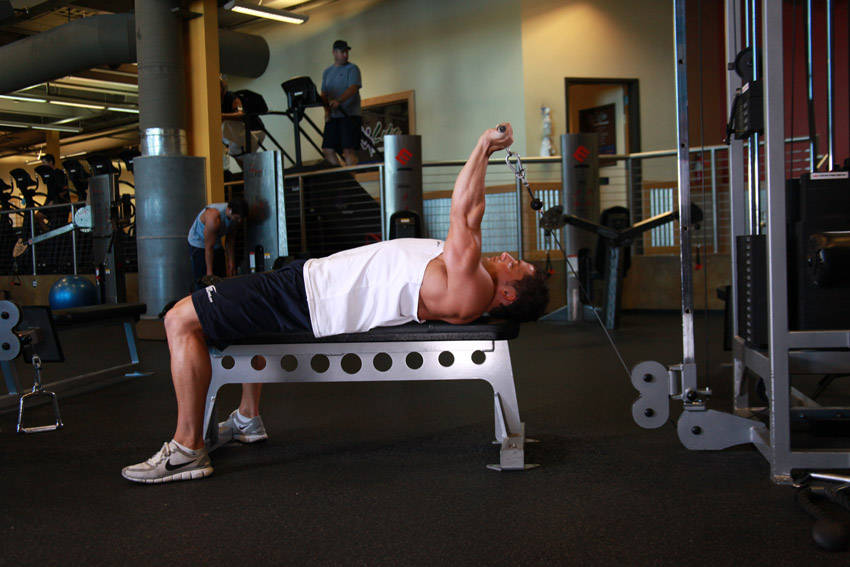 Cable Lying Triceps Extension — end position, working the triceps