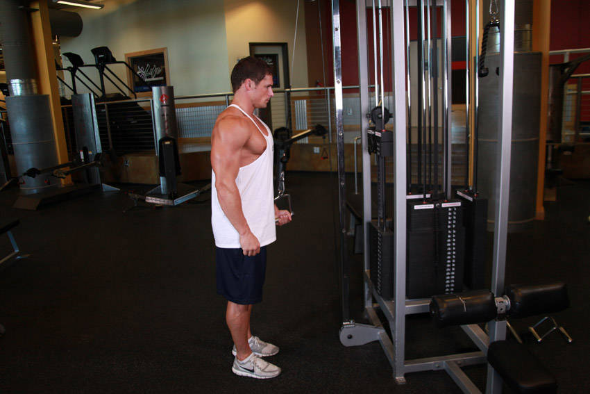 Cable One Arm Tricep Extension — starting position, working the triceps