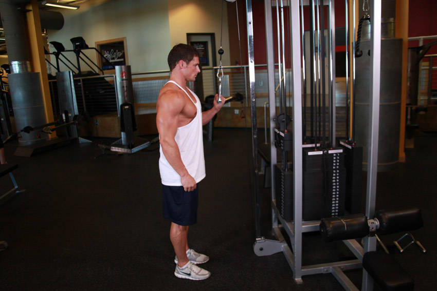 Cable One Arm Tricep Extension — end position, working the triceps