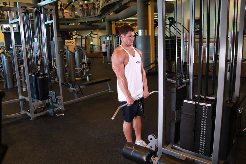 Cable Shrugs — starting position, working the traps