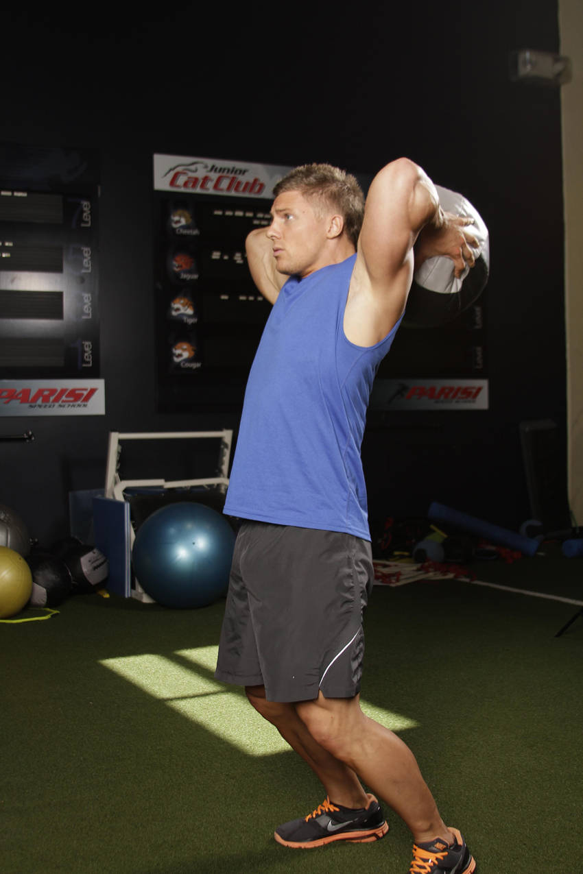 Catch and Overhead Throw — end position, working the lats