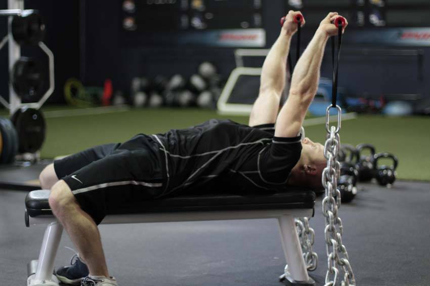 Chain Handle Extension — end position, working the triceps