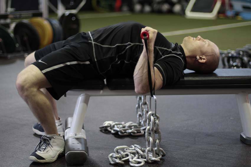 Chain Press — starting position, working the chest