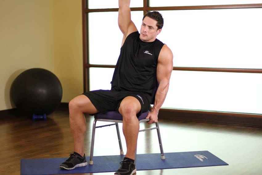 Chair Lower Back Stretch — end position, working the lats