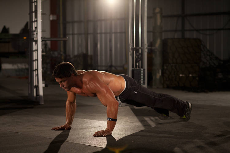 Clock Push-Up — starting position, working the chest