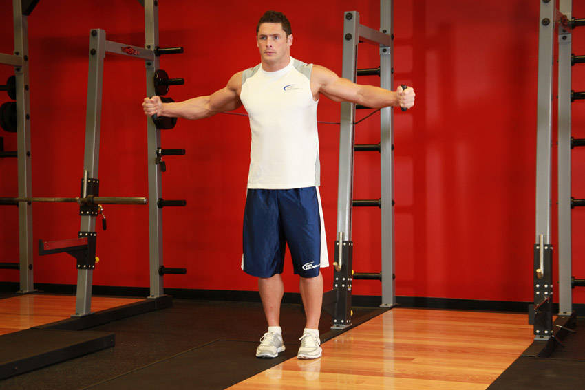 Cross Over - With Bands — starting position, working the chest