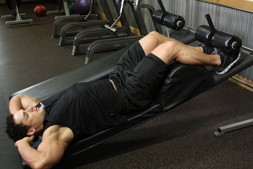 Decline Crunch — starting position, working the abs
