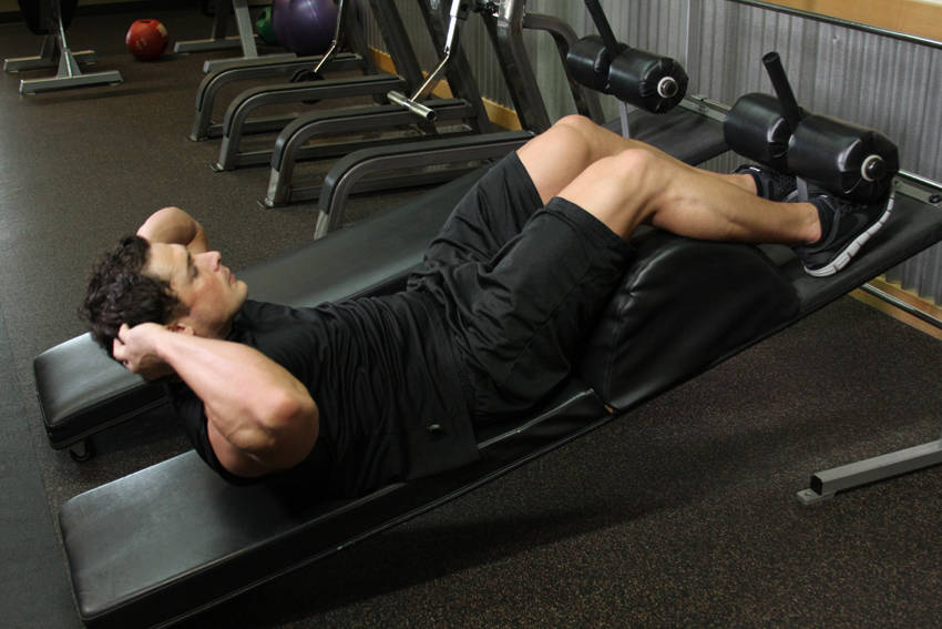 Decline Crunch — end position, working the abs