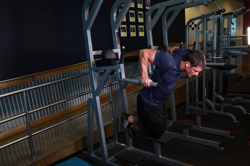 Dips - Chest Version — end position, working the chest