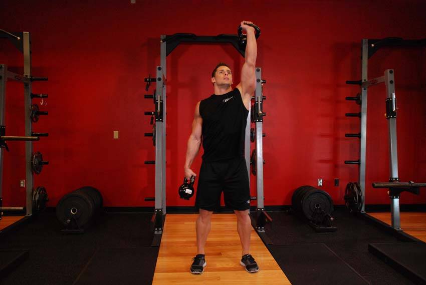 Double Kettlebell Windmill — starting position, working the abs