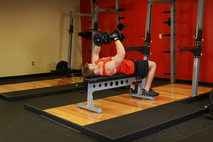Dumbbell Flyes — starting position, working the chest
