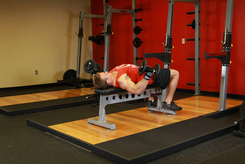 Dumbbell Flyes — end position, working the chest