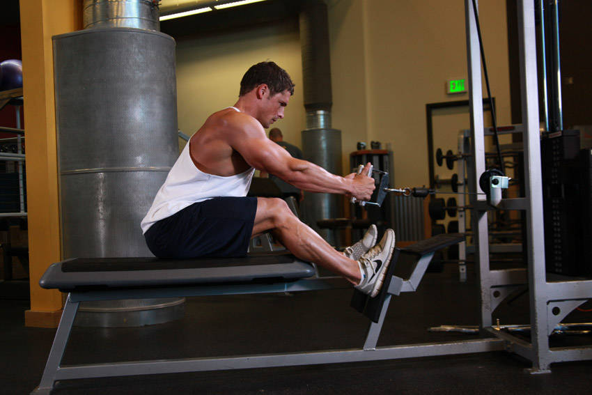 Elevated Cable Rows — starting position, working the lats