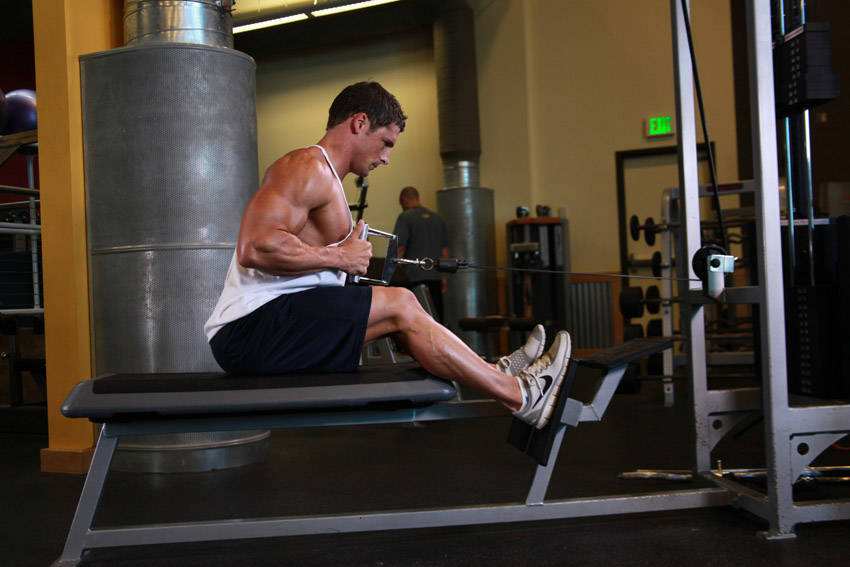 Elevated Cable Rows — end position, working the lats