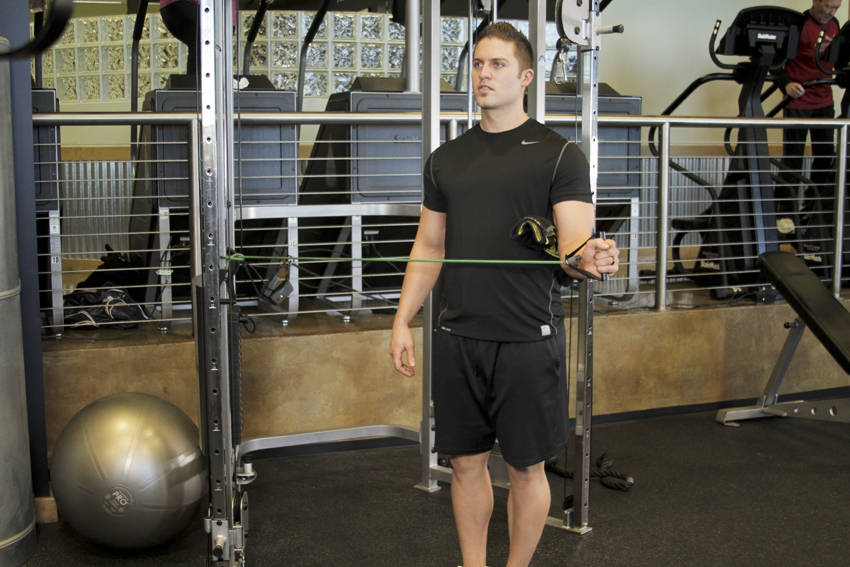 External Rotation with Band — end position, working the shoulders