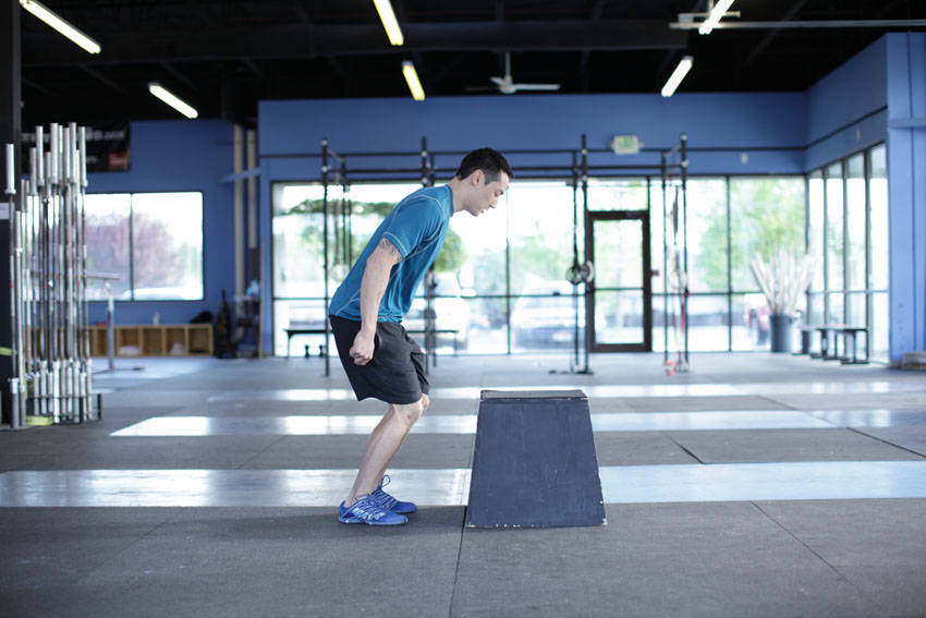 Front Box Jump — starting position, working the hamstrings