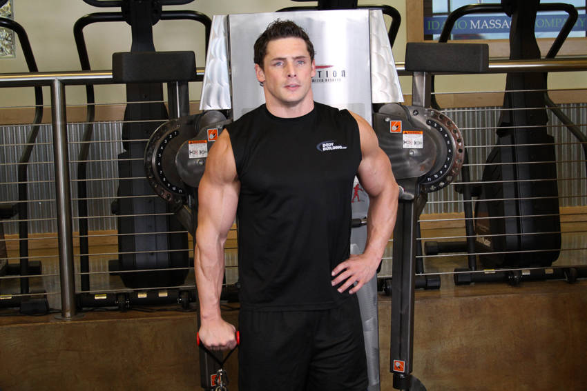 Front Cable Raise — starting position, working the shoulders