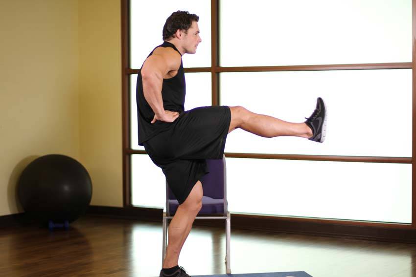 Front Leg Raises — starting position, working the hamstrings