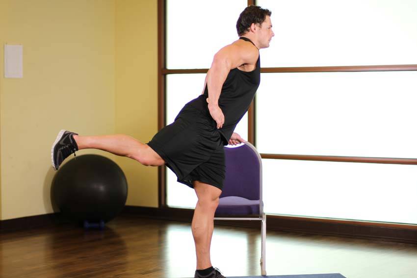Front Leg Raises — end position, working the hamstrings