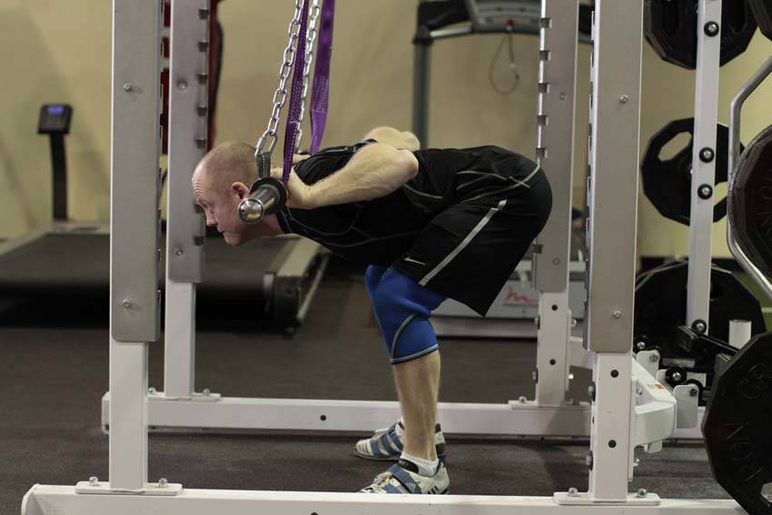 Hanging Bar Good Morning — starting position, working the hamstrings