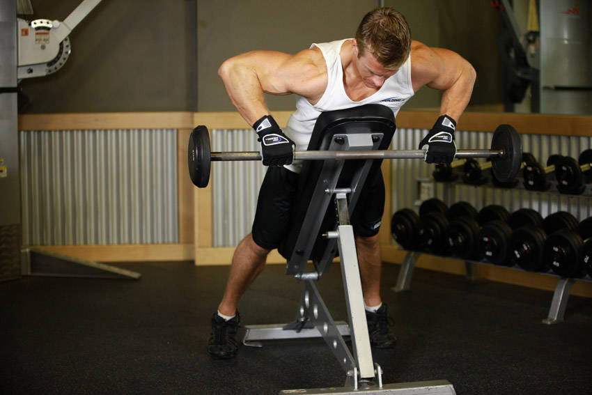 Incline Bench Pull — end position, working the middle back