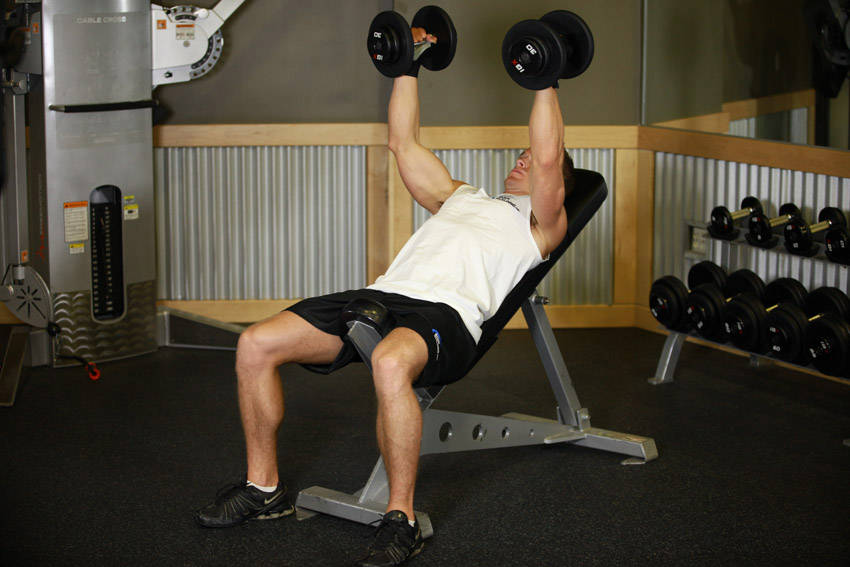 Incline Dumbbell Bench With Palms Facing In — starting position, working the chest