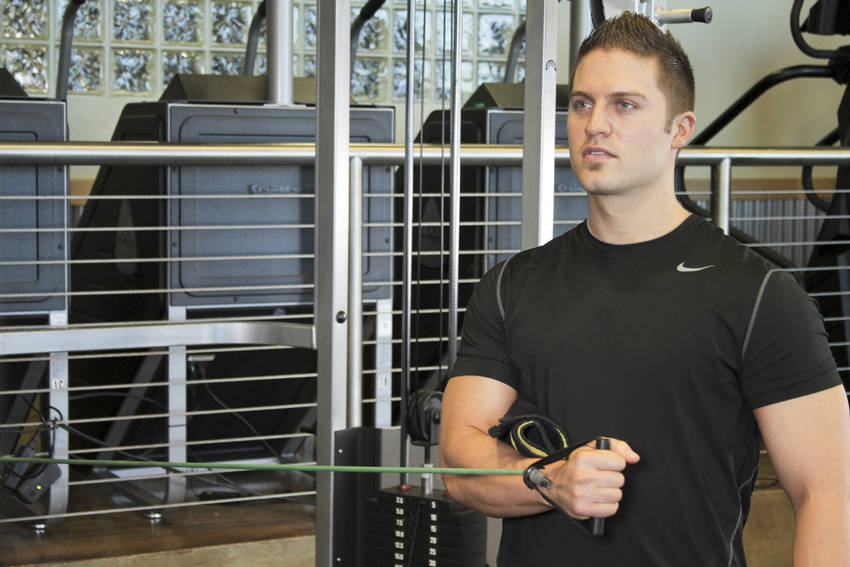 Internal Rotation with Band — end position, working the shoulders