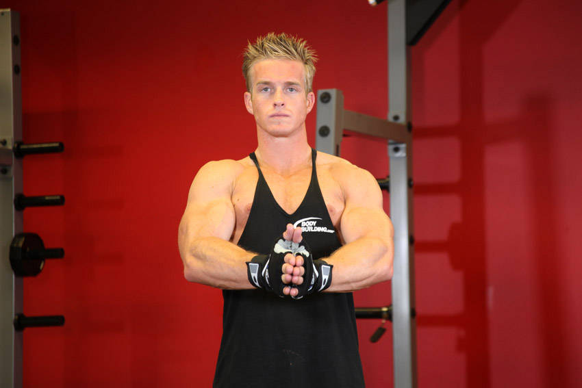 Isometric Chest Squeezes — end position, working the chest