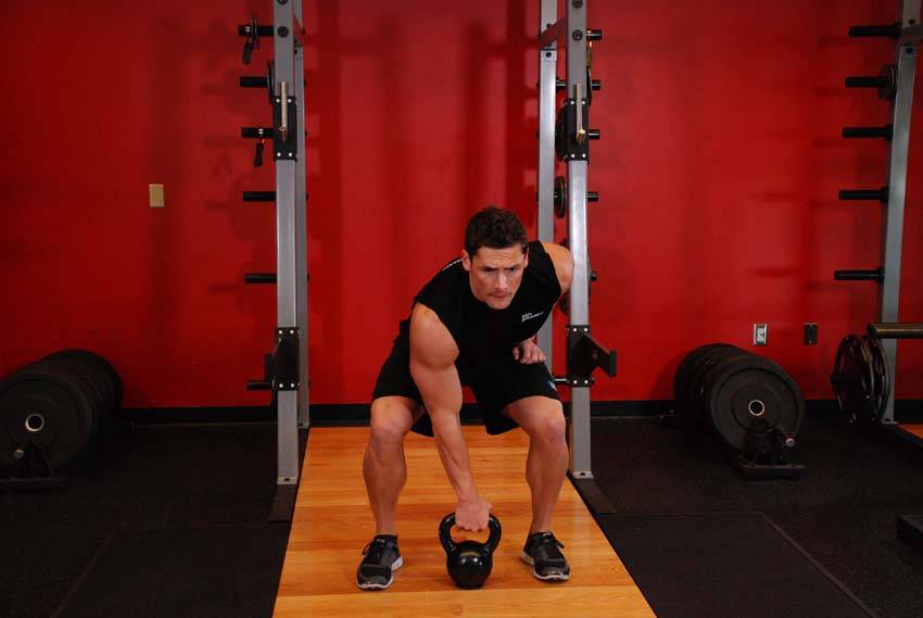 Kettlebell Dead Clean — starting position, working the hamstrings