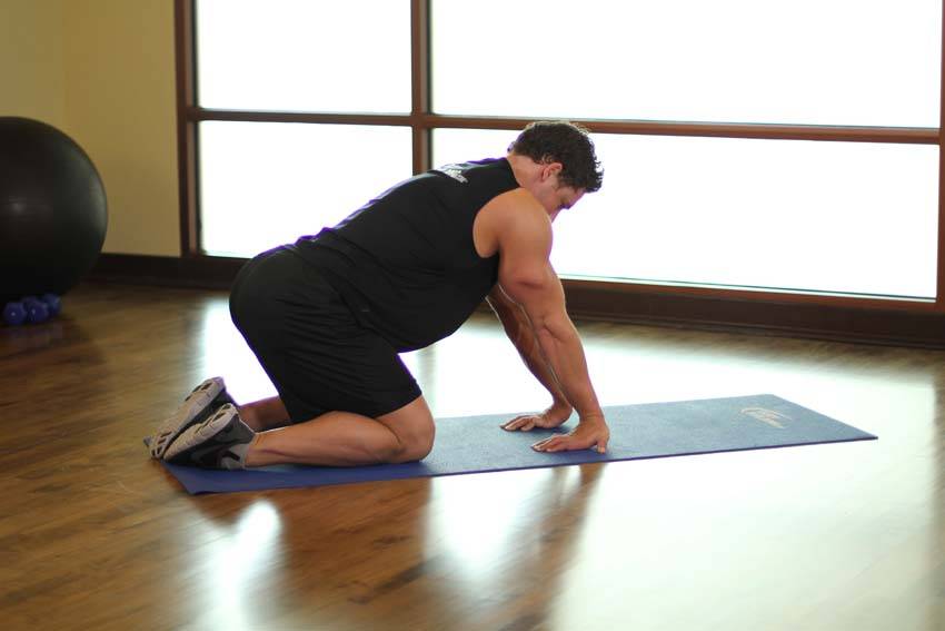 Kneeling Forearm Stretch — end position, working the forearms