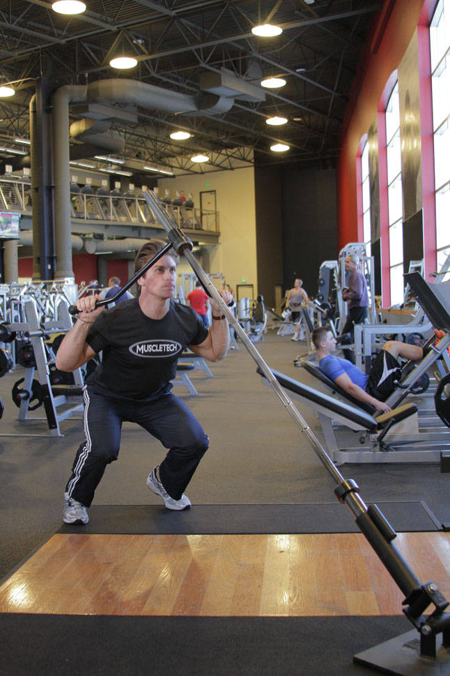 Landmine Linear Jammer — starting position, working the shoulders