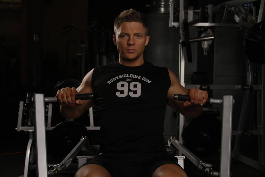Leverage Chest Press — starting position, working the chest