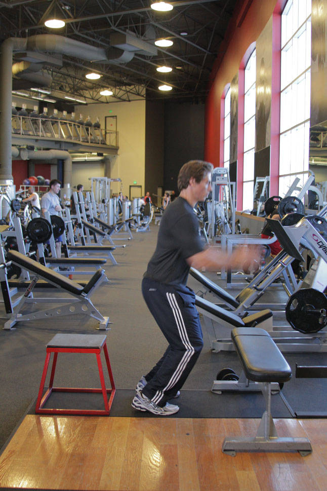 Linear Depth Jump — end position, working the quads