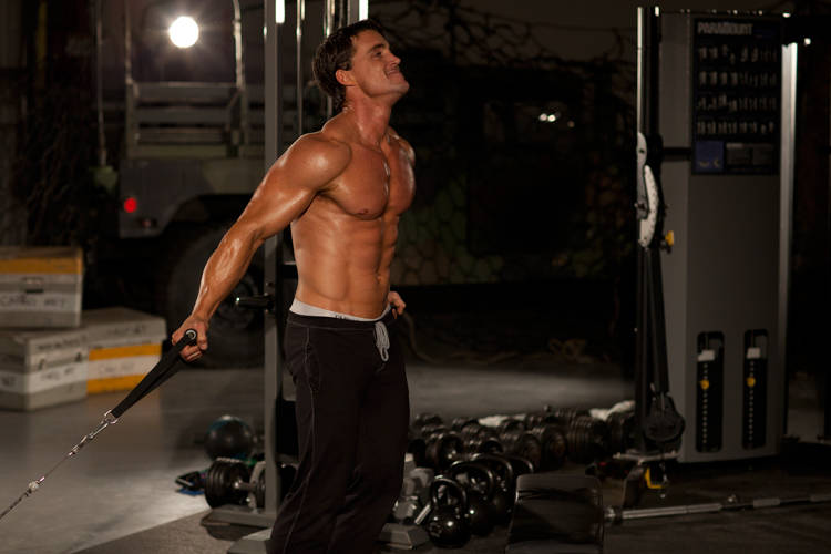 Low Cable Crossover — starting position, working the chest