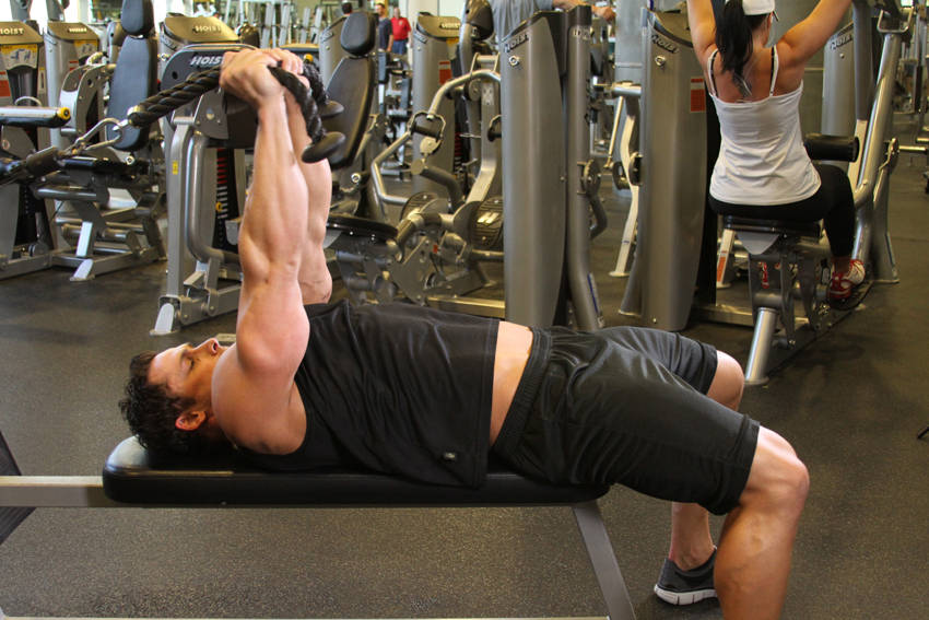 Low Cable Triceps Extension — end position, working the triceps