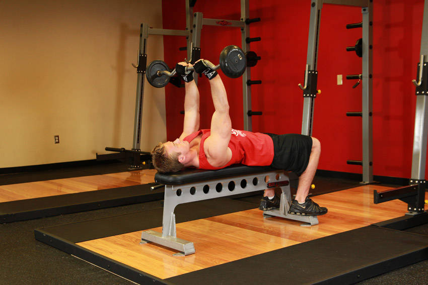Lying Close-Grip Barbell Triceps Press To Chin — starting position, working the triceps