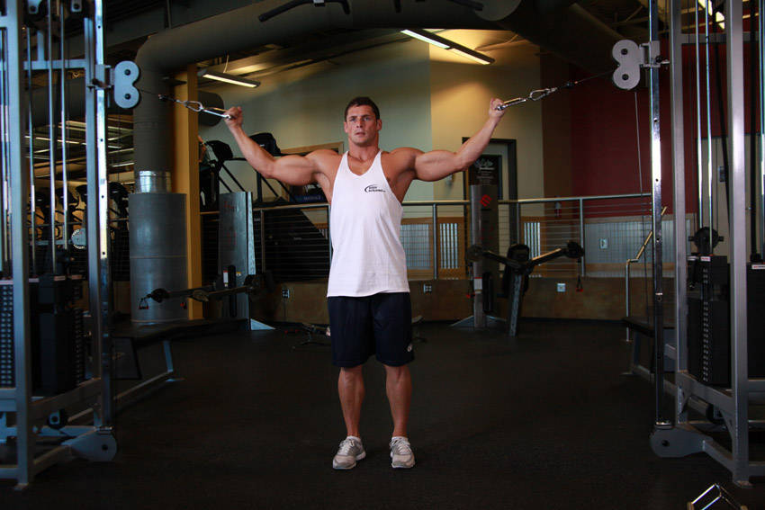 Overhead Cable Curl — starting position, working the biceps