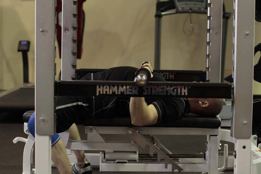 Pin Presses — starting position, working the triceps