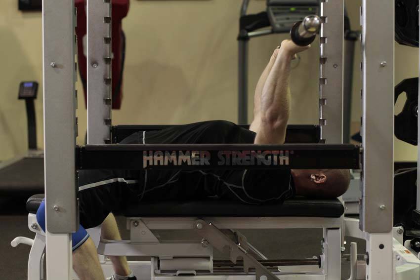 Pin Presses — end position, working the triceps