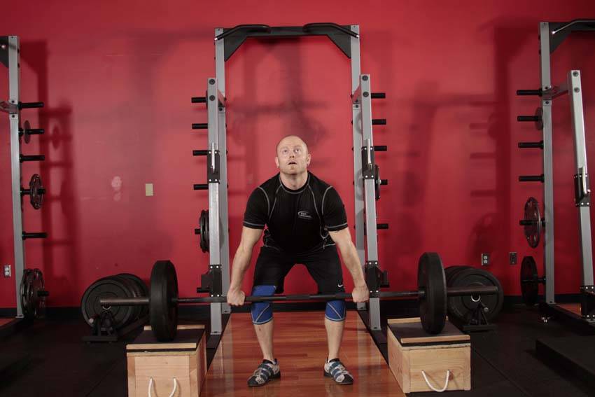 Power Clean from Blocks — starting position, working the hamstrings