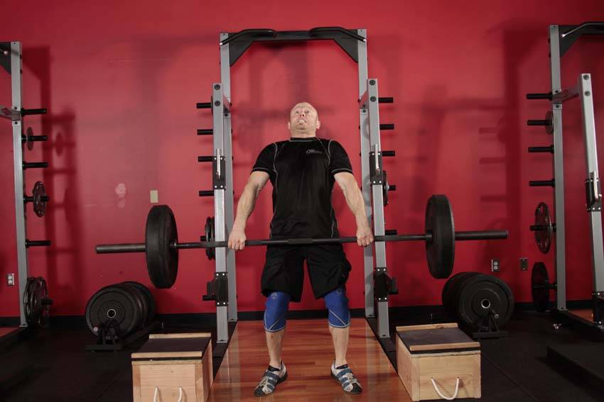 Power Clean from Blocks — end position, working the hamstrings