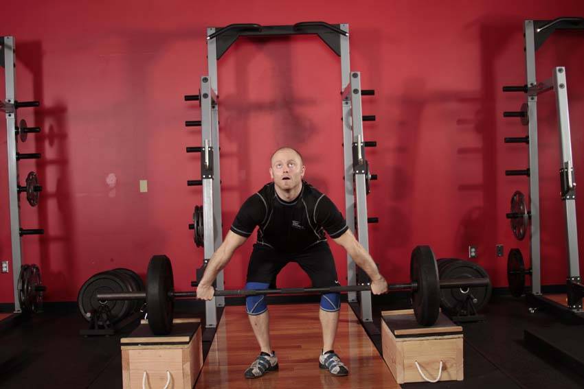 Power Snatch from Blocks — starting position, working the quads