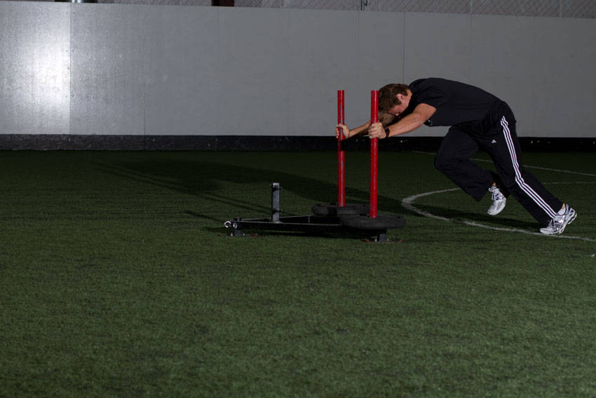 Prowler Sprint — starting position, working the hamstrings