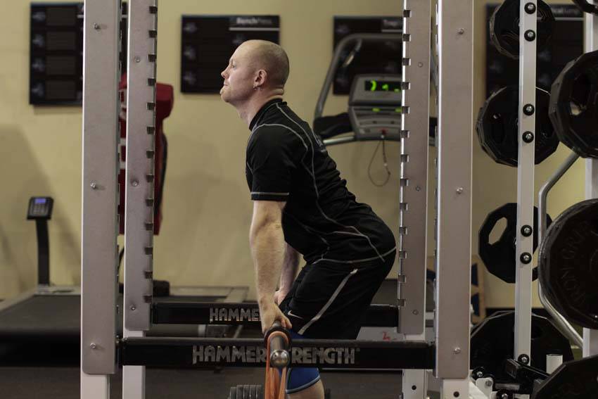 Rack Pull with Bands — starting position, working the lower back