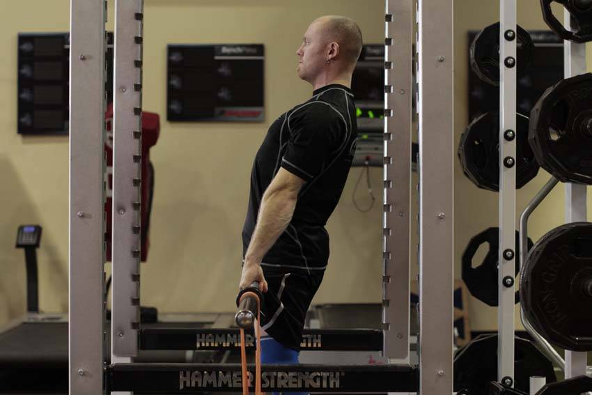 Rack Pull with Bands — end position, working the lower back
