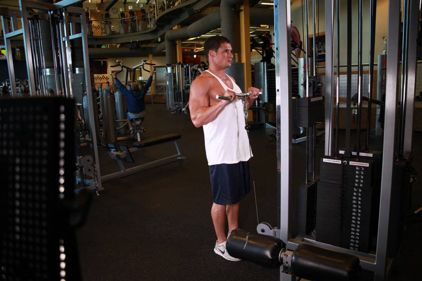 Reverse Cable Curl — starting position, working the biceps
