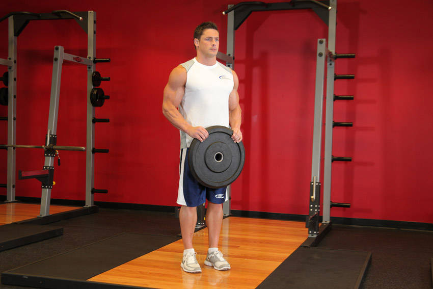 Reverse Plate Curls — starting position, working the biceps