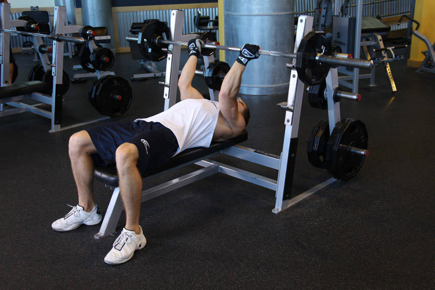 Reverse Triceps Bench Press — starting position, working the triceps