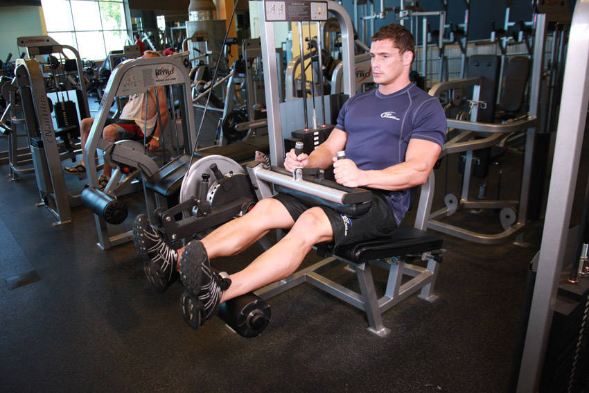 Seated Leg Curl — starting position, working the hamstrings
